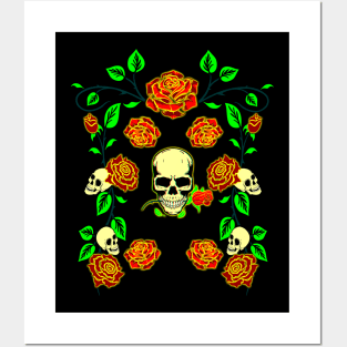 Skull N Roses Ornament 3D Posters and Art